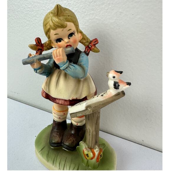 Napcoware Japan Authentic Figurine Girl Playing Flute Bird Music Stand - Picture 3 of 7